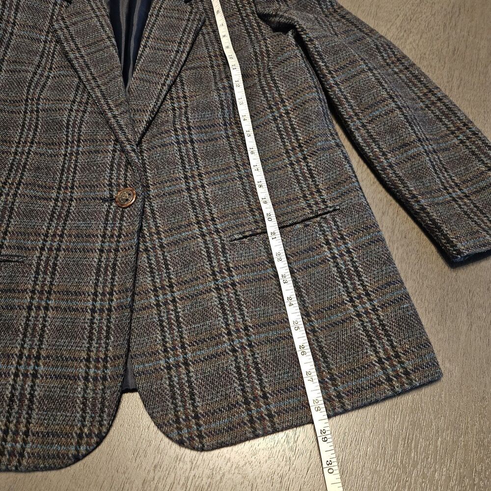 Vintage Sag Harbor Tartan Plaid Wool Blend Blazer Size 14 Petite One Button - Picture 8 of 9